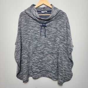 Cleo Hooded Navy Blue Poncho Space Dye Knit Medium